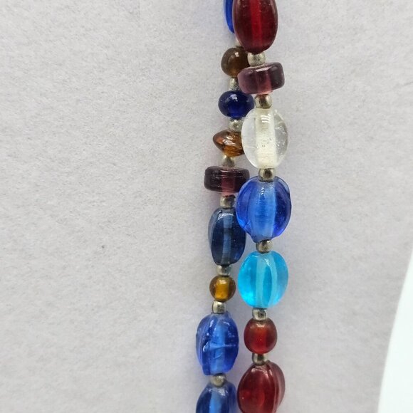 Abstract Boho Multicolor Beaded Necklace With Glass Beads Metal Accents - Picture 5 of 8